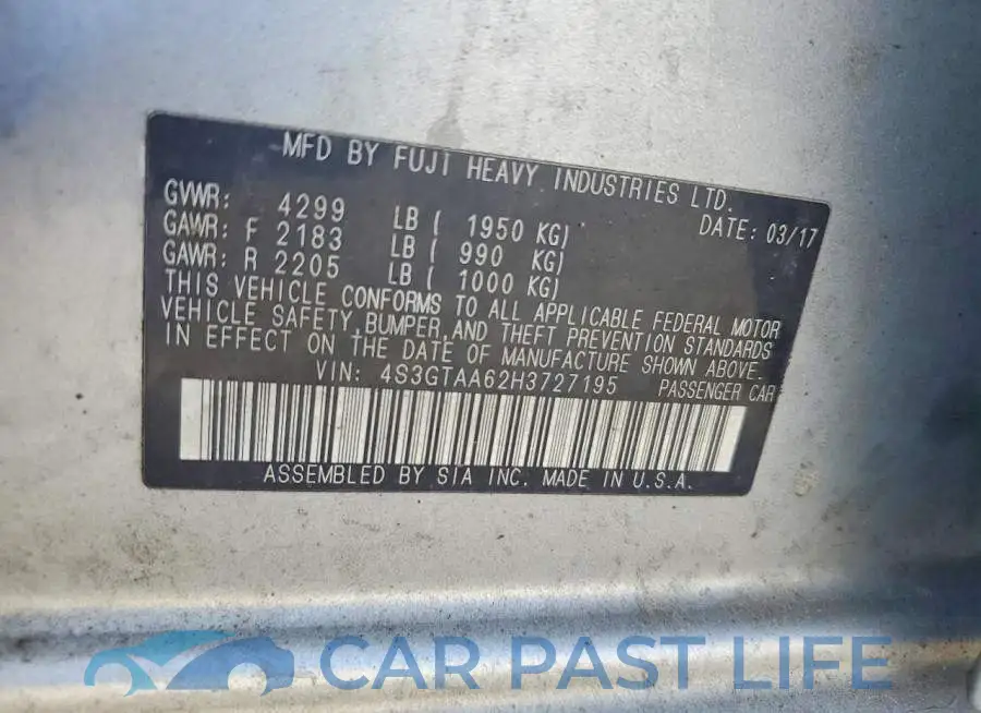 4S3GTAA62H3727195# 12