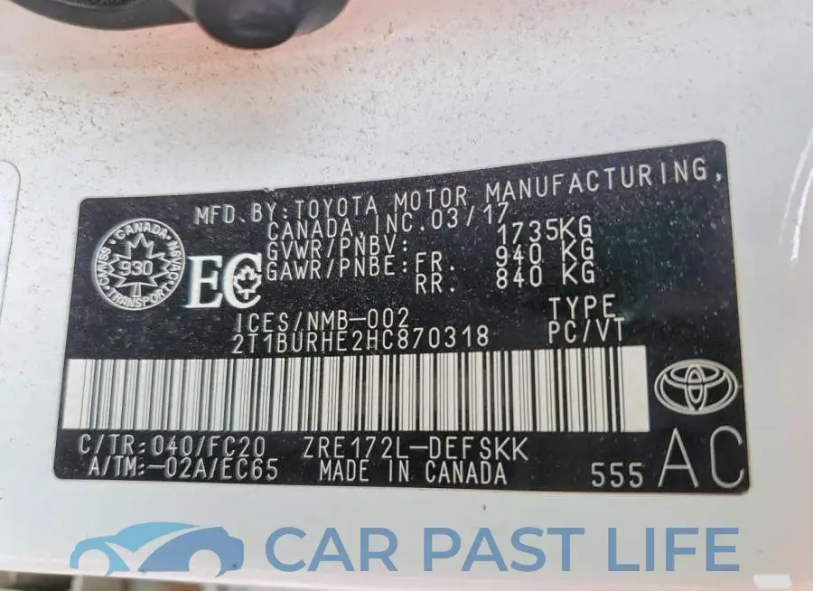 2T1BURHE2HC870318# 12