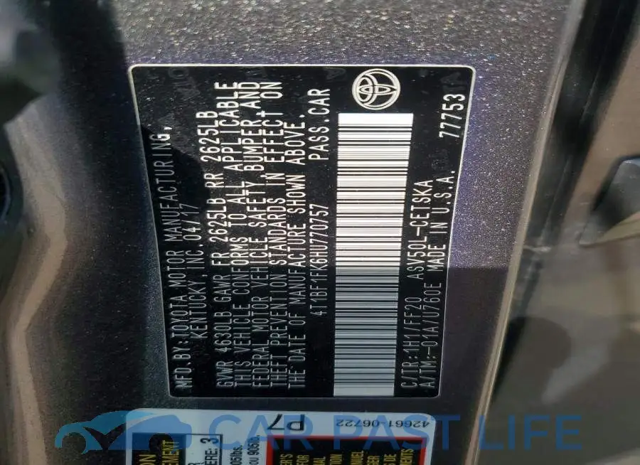 4T1BF1FK6HU770757# 12