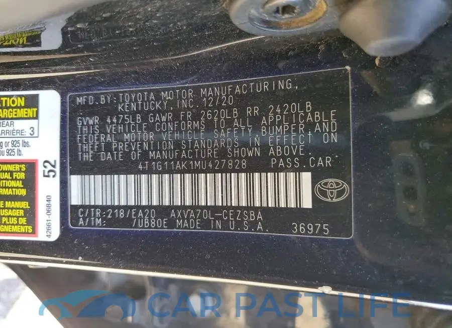 4T1G11AK1MU427828# 12
