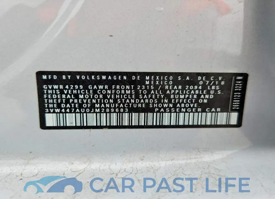 3VW447AU0JM289683# 12