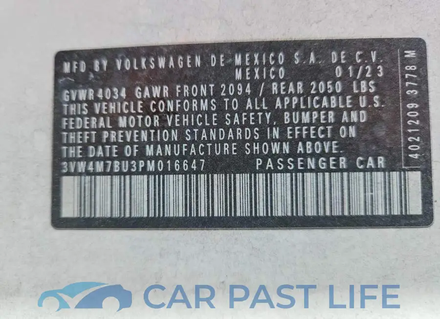 3VW4M7BU3PM016647# 13