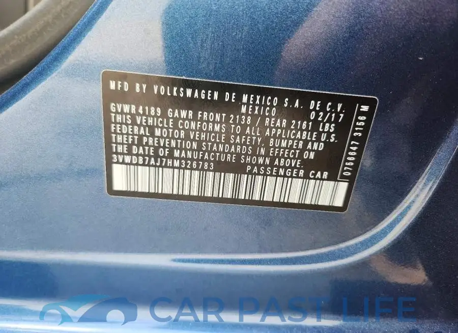 3VWDB7AJ7HM326783# 12