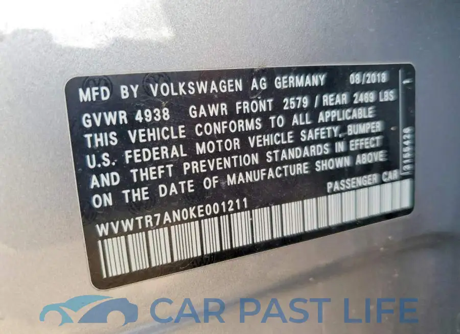 WVWTR7AN0KE001211# 12