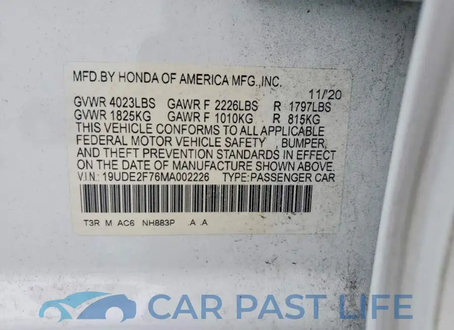 19UDE2F76MA002226# 12