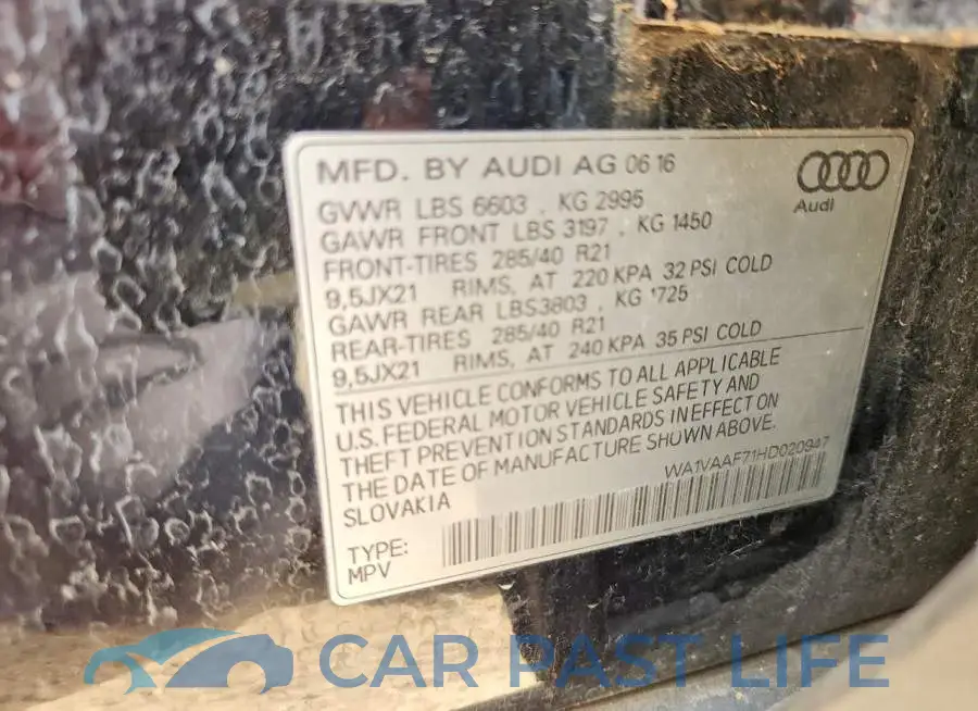 WA1VAAF71HD020947# 12