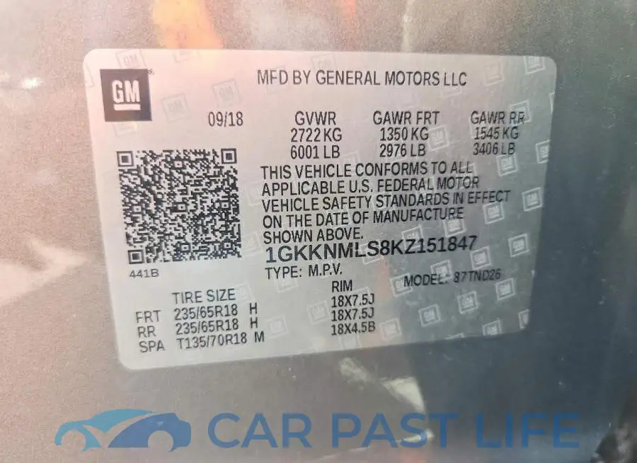 1GKKNMLS8KZ151847# 13