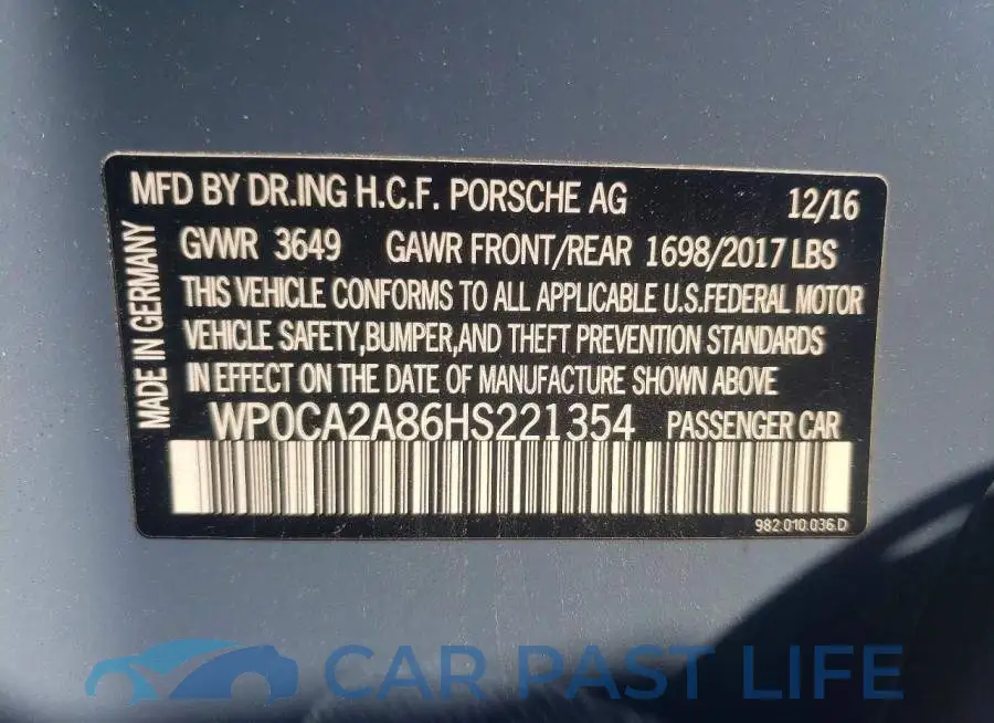 WP0CA2A86HS221354# 12