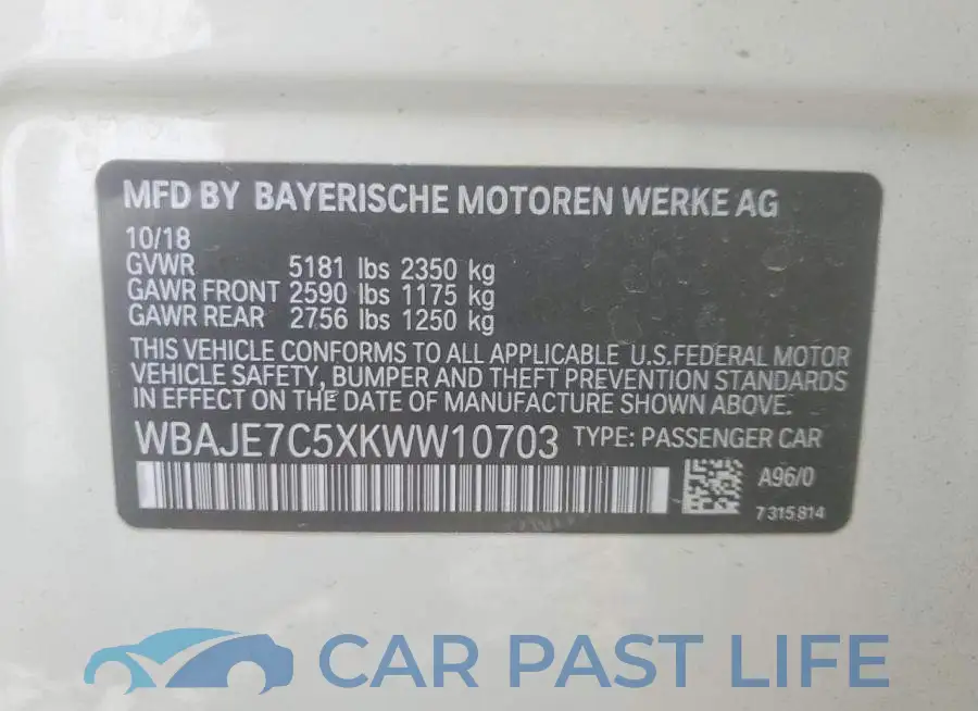 WBAJE7C5XKWW10703# 12
