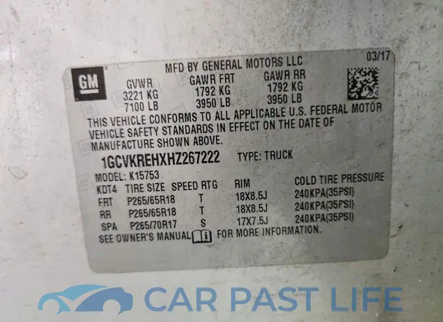 1GCVKREHXHZ267222# 12