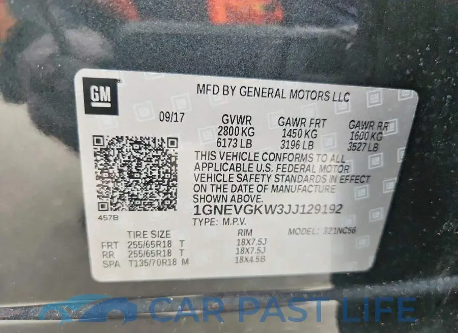 1GNEVGKW3JJ129192# 13