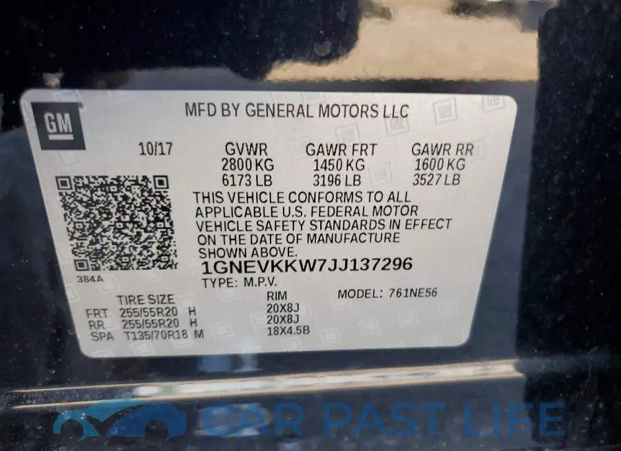1GNEVKKW7JJ137296# 13