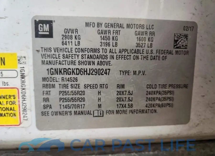 1GNKRGKD6HJ290247# 13