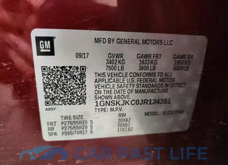 1GNSKJKC0JR134351# 13