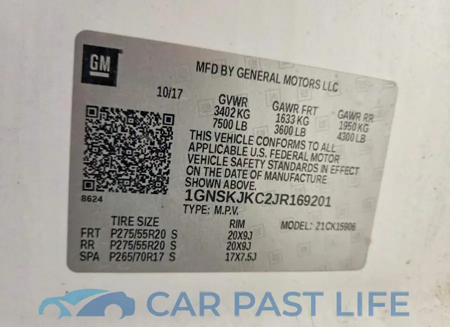 1GNSKJKC2JR169201# 13