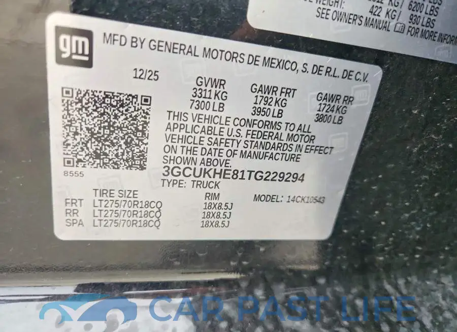 3GCUKHE81TG229294# 12