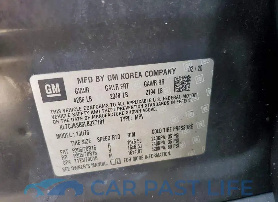 KL7CJKSB5LB327181# 13