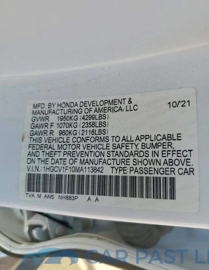 1HGCV1F10MA113842# 12