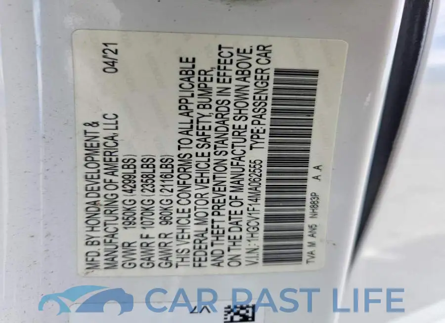1HGCV1F14MA062555# 12