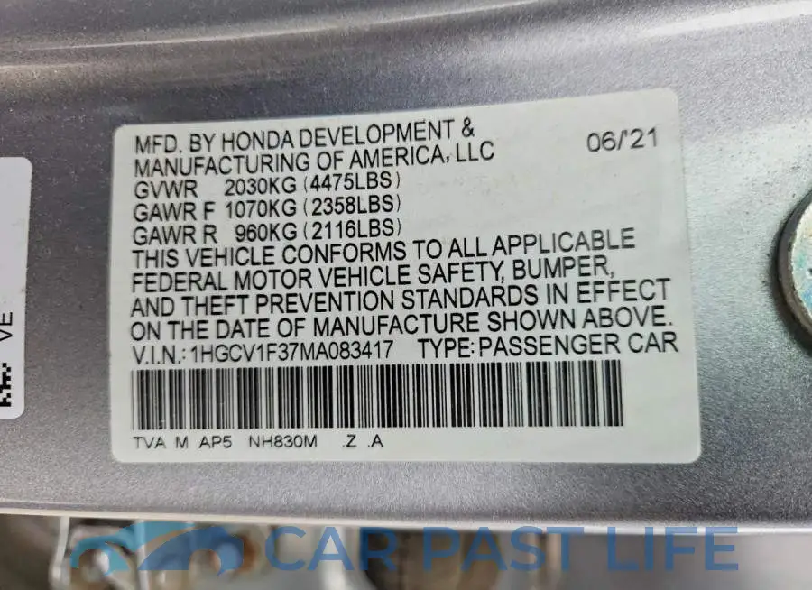 1HGCV1F37MA083417# 13
