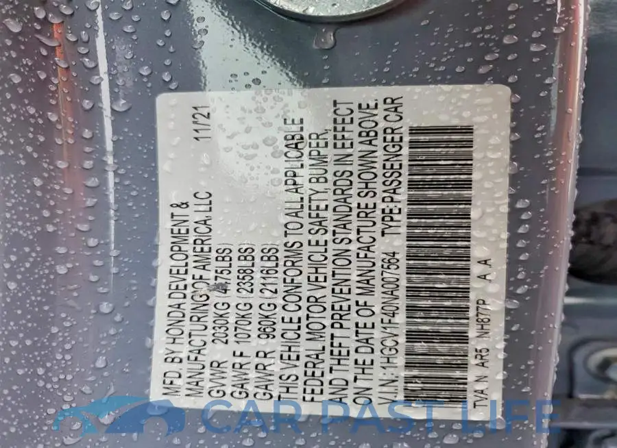 1HGCV1F40NA007564# 13