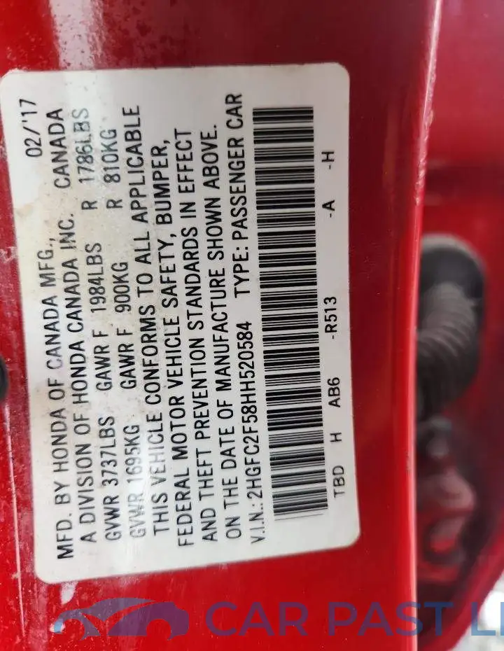 2HGFC2F58HH520584# 13
