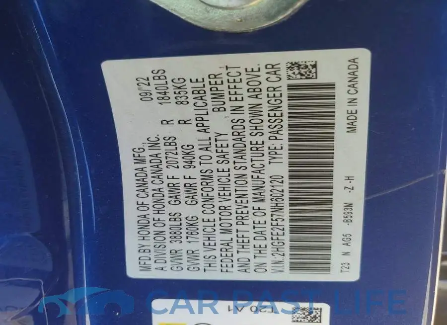 2HGFE2F57NH602120# 13