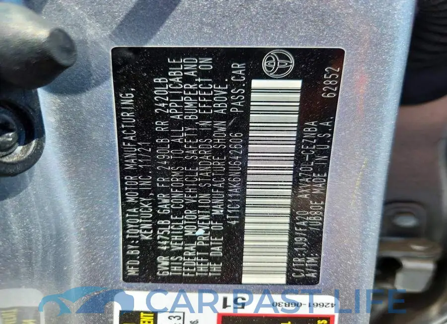 4T1C11AK6NU642606# 12