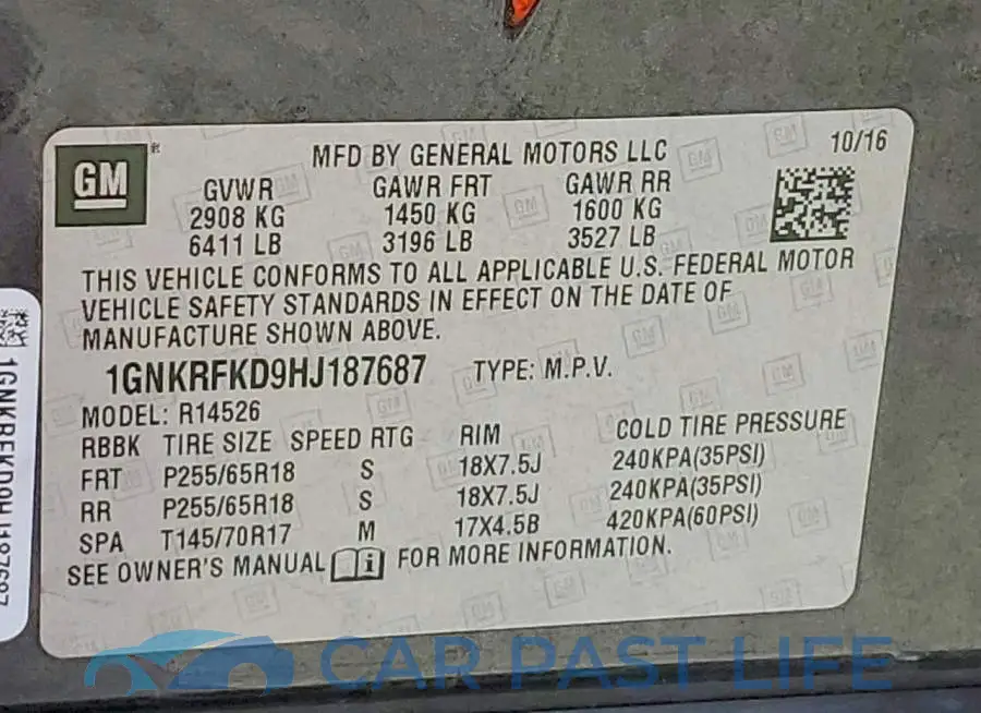 1GNKRFKD9HJ187687# 13