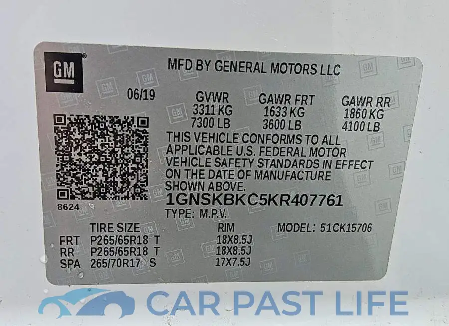 1GNSKBKC5KR407761# 13