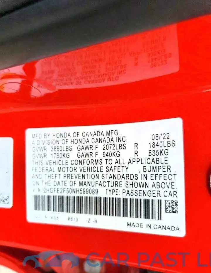2HGFE2F50NH599089# 13