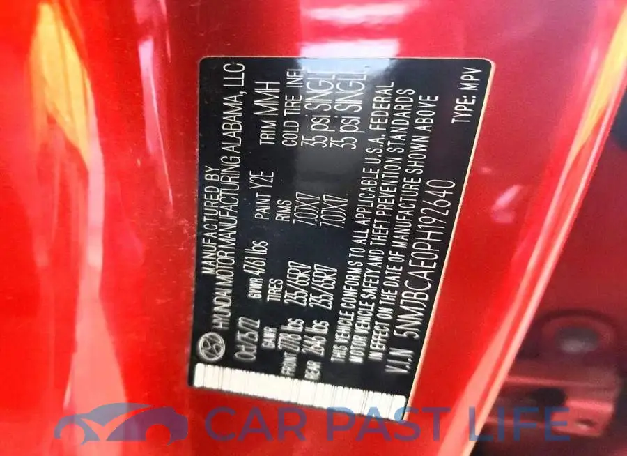 5NMJBCAE0PH192640# 13