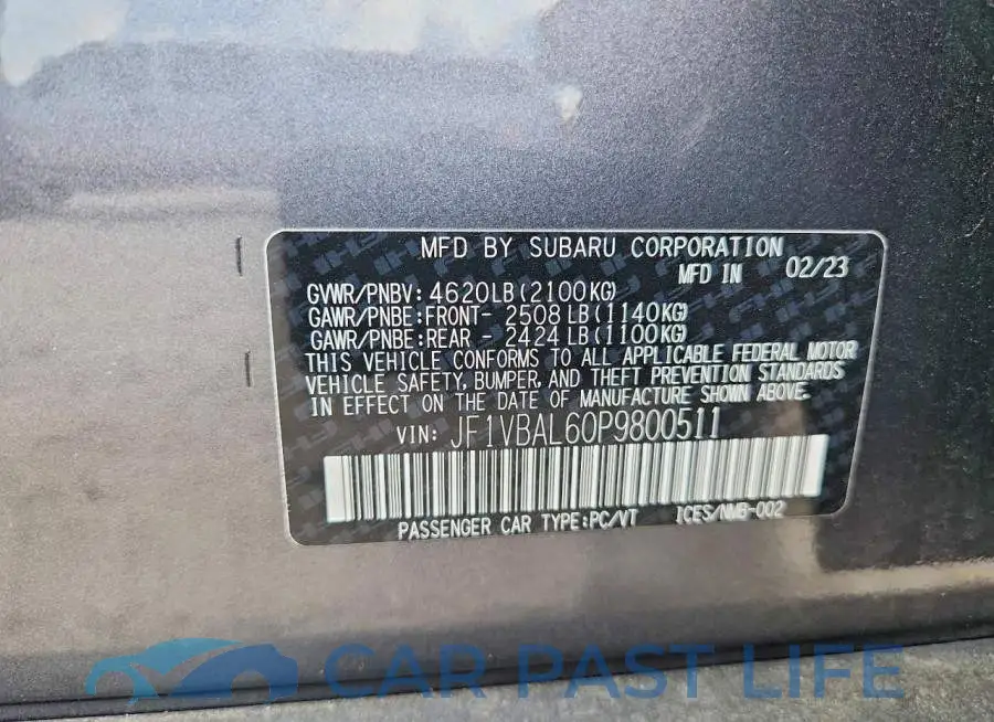 JF1VBAL60P9800511# 12