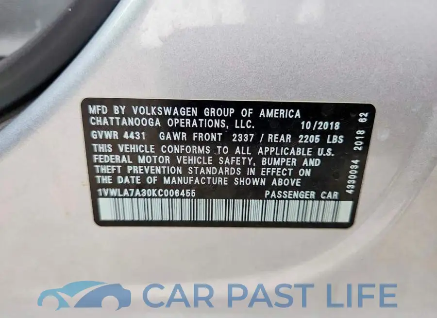 1VWLA7A30KC006455# 12