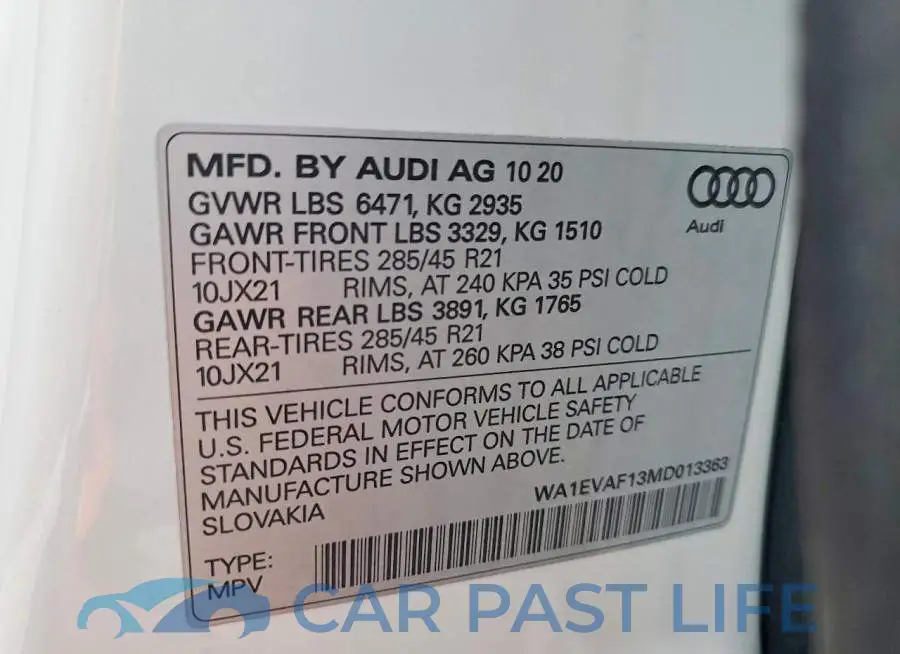 WA1EVAF13MD013363# 13