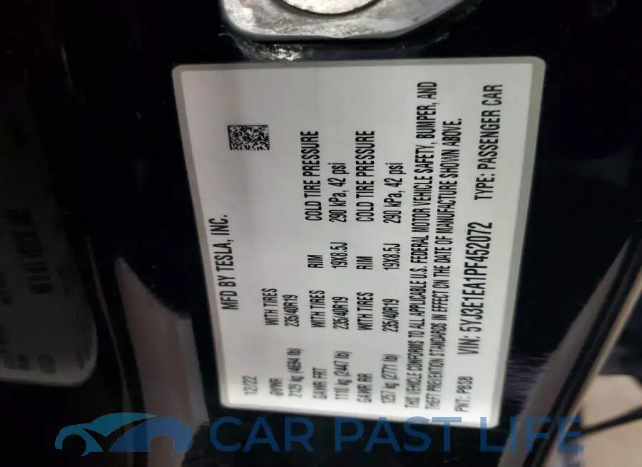 5YJ3E1EA1PF452072# 12