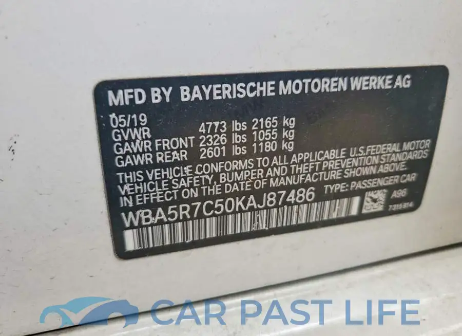 WBA5R7C50KAJ87486# 12