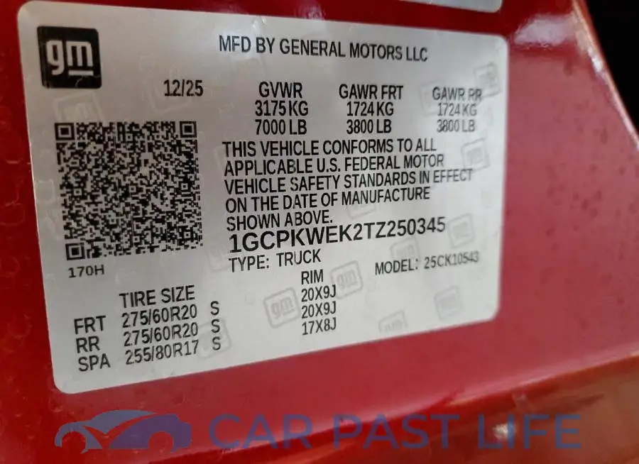1GCPKWEK2TZ250345# 12