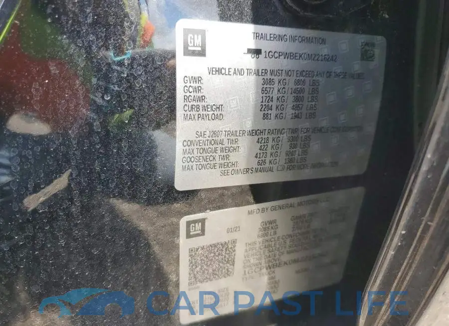 1GCPWBEK0MZ216242# 12