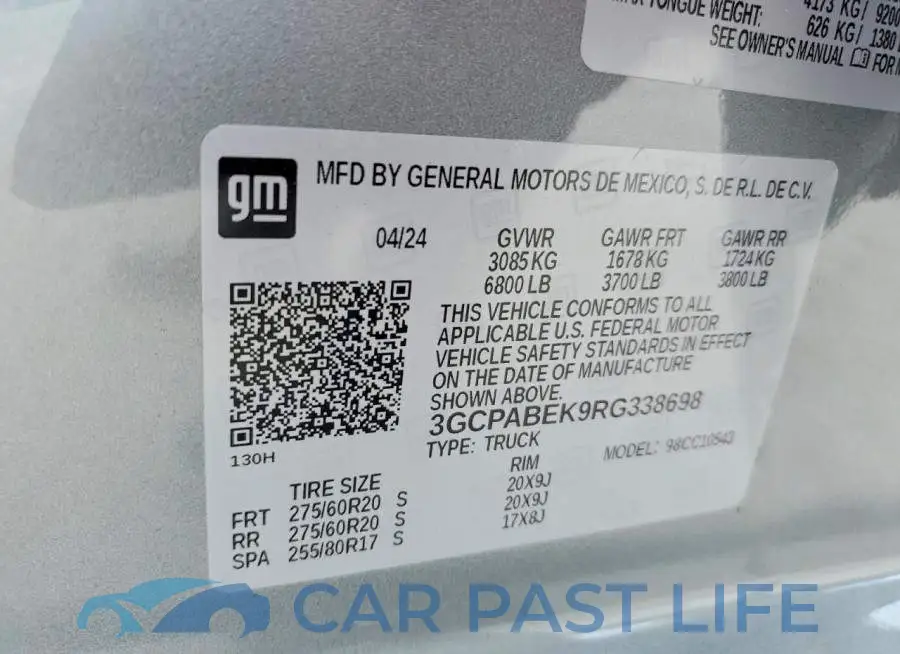 3GCPABEK9RG338698# 12