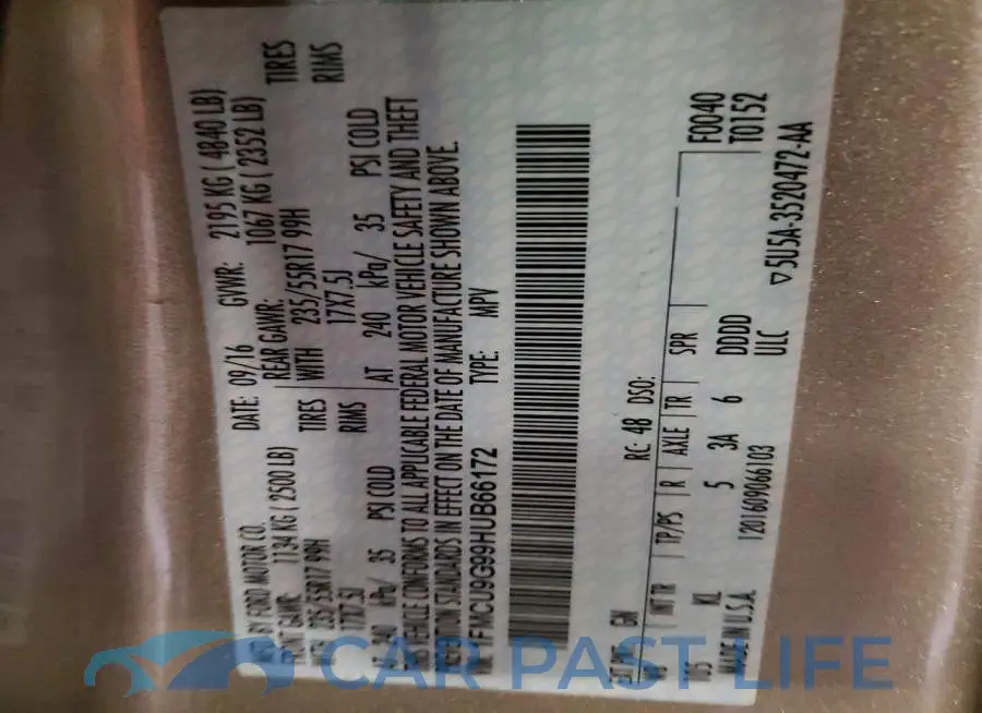 1FMCU9G99HUB66172# 13