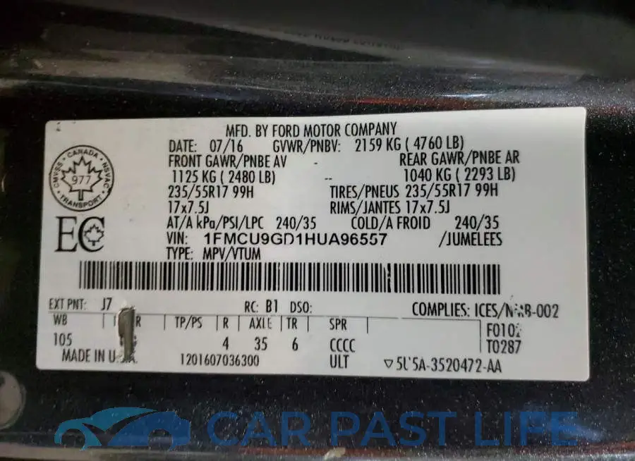 1FMCU9GD1HUA96557# 12