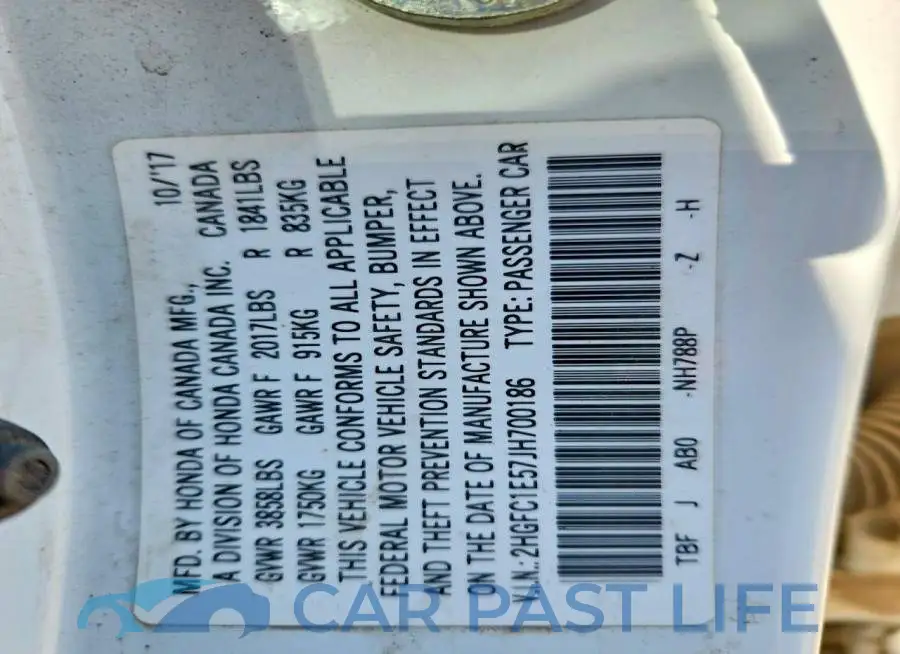 2HGFC1E57JH700186# 12