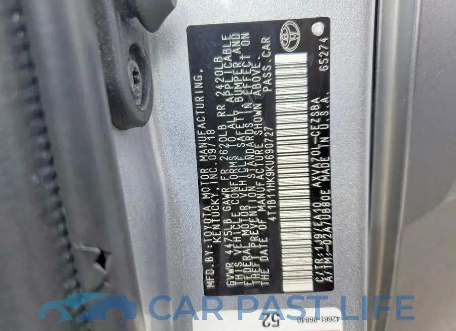 4T1B11HK9KU690727# 12