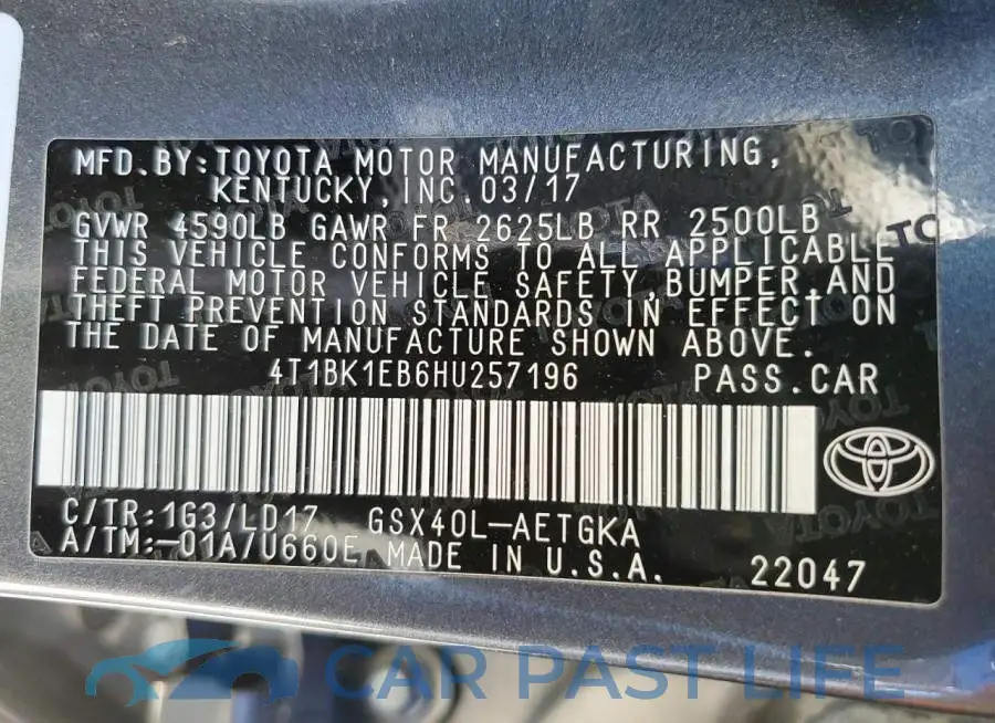 4T1BK1EB6HU257196# 12