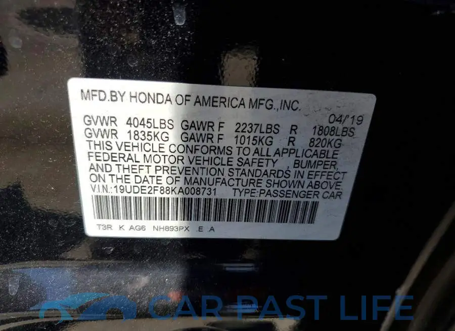 19UDE2F88KA008731# 12