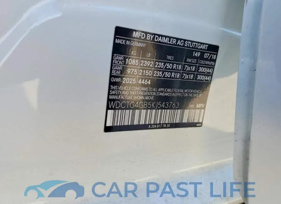 WDCTG4GB5KJ543763# 13