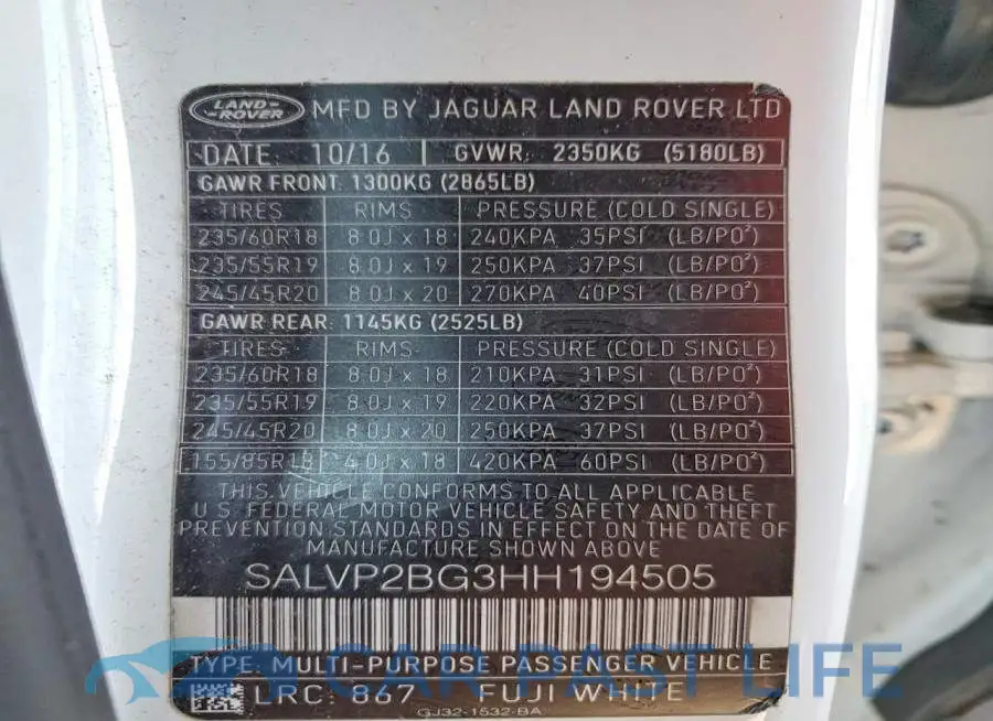SALVP2BG3HH194505# 12