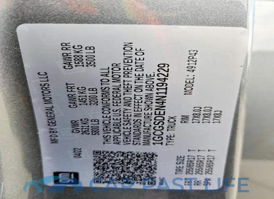 1GCGSDEN4N1194229# 12