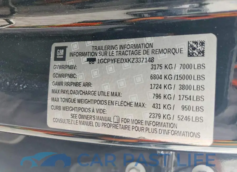 1GCPYFEDXKZ337148# 12